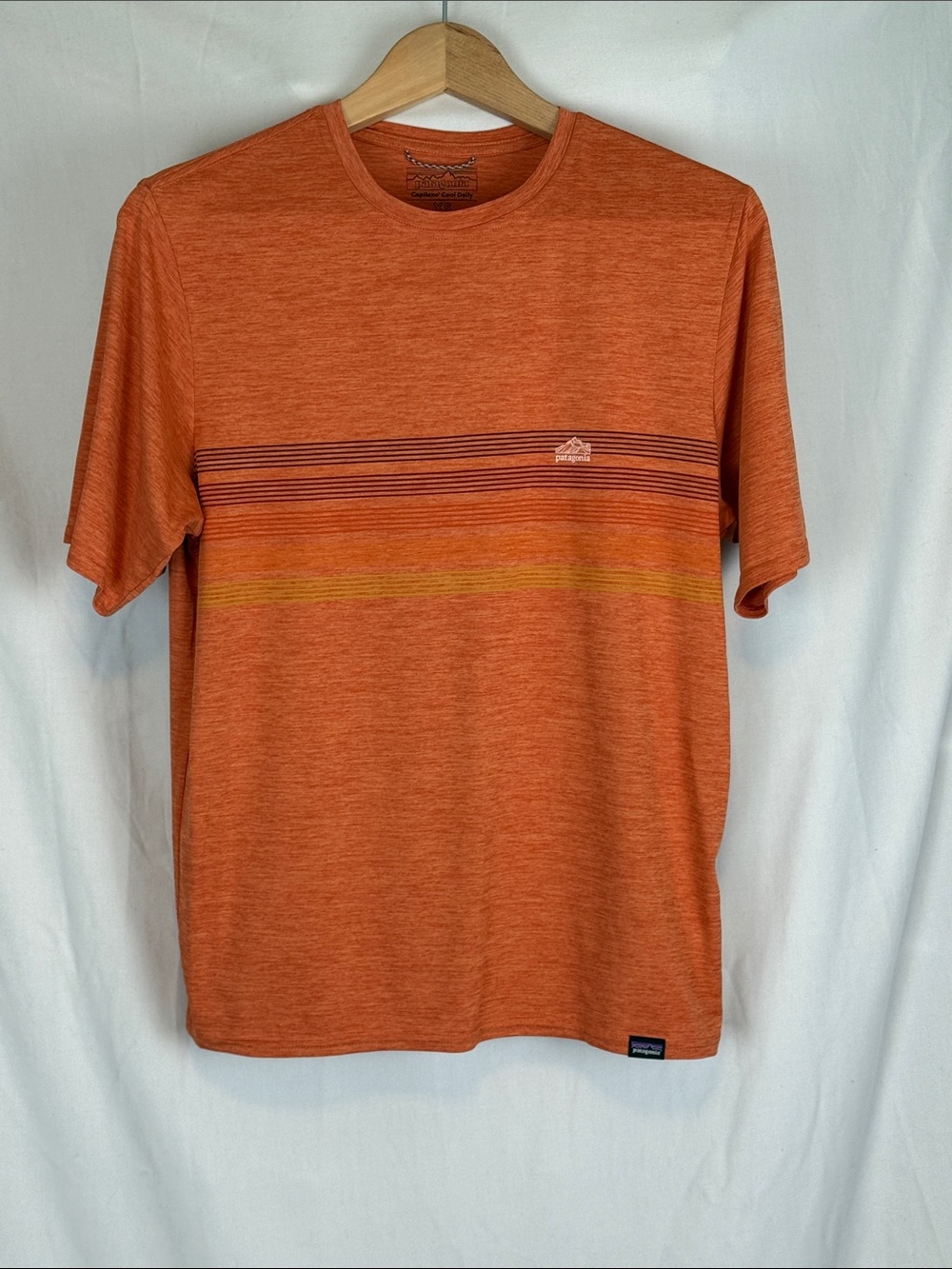 Men's Patagonia Capilene Cool Daily Graphic T-Shirt Quartz Coral Stripe XS
